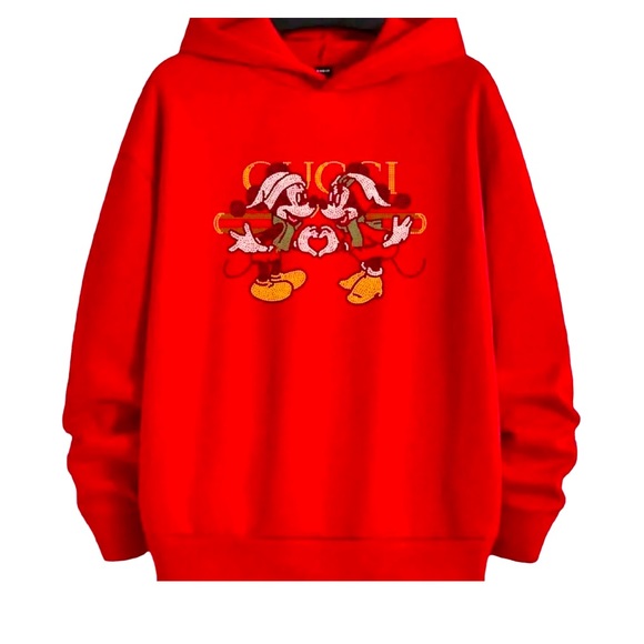 Disney Mickey and Minnie Ugly Christmas Sweater Red Cotton Hoodie
